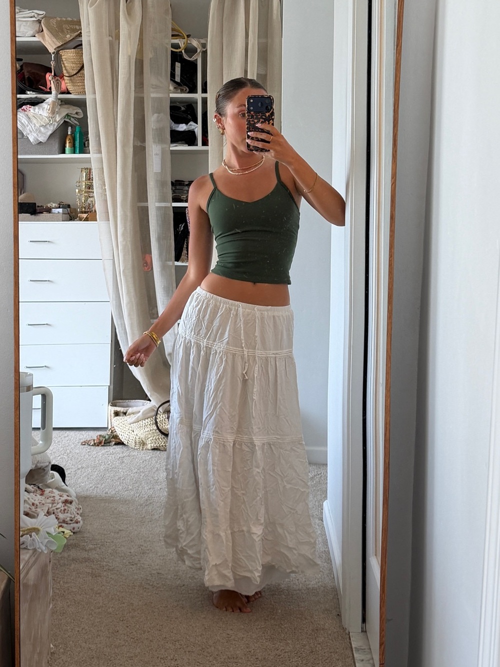 Boho White Tiered Maxi / midi Skirt - Comfortable Summer Style